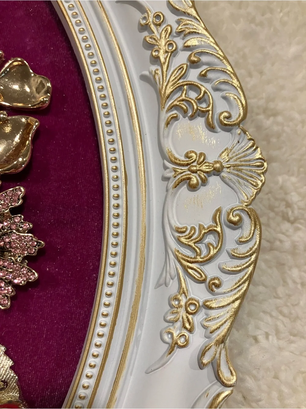 Gold and Pink Floral Embellished Wall Frame - Home Accent
